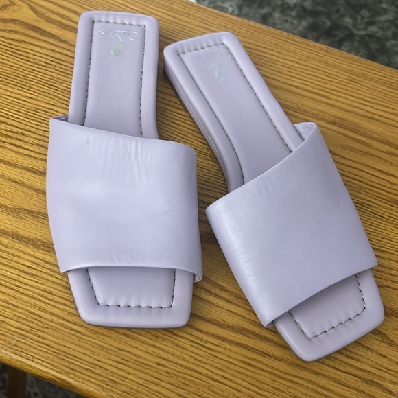 ☁️ Franco Sarto Womens Lavender Leather Square Toe Slide Sandals Shoes - Picture 6 of 8